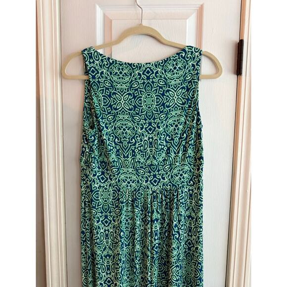 Chaps Ralph Lauren V Neck Green Blue Mandala Stretchy Maxi Dress size Medium - Picture 6 of 6